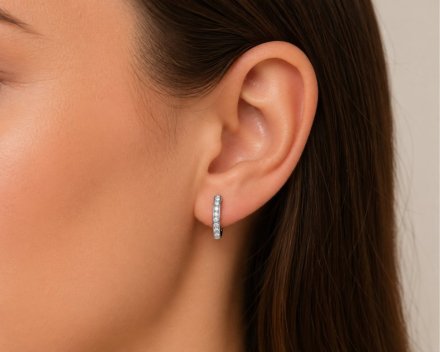 MINET Zlaté náušnice z bílého zlata na patent s bílými zirkony JMG0008WSE00