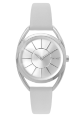 MINET Stříbrné dámské hodinky ICON SILVER WHITE s koženým řemínkem MWL5026