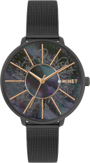 Černé dámské hodinky MINET PRAGUE Black Flower MESH MWL5161