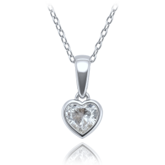 MINET Dětský zlatý náhrdelník z bílého zlata srdíčko s bílým zirkonem JMG0237WSN38