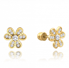 MINET Zlaté náušnice kytičky na šroubek s bílými zirkony JMG0082WGE00