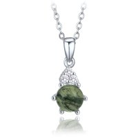 MINET Elegantní stříbrný náhrdelník s tmavým mechovým achátem a zirkonem JMAS0318ZN45