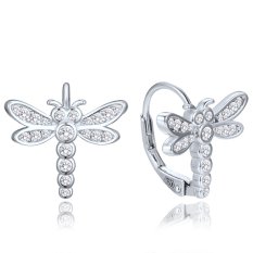 MINET Stříbrné náušnice Vážka se zirkony JMAD0066SE00