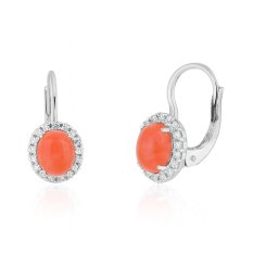 Dámské náušnice z bílého zlata s korálem a zirkony ALVN-312