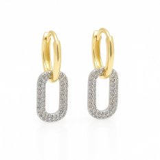 Zlaté náušnice s třpytivým obdélníkovým přívěskem KLON-250