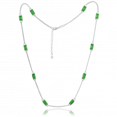 MINET Stříbrný náhrdelník se zelenými zirkony JMAS0243GN42