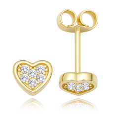 MINET Zlaté náušnice srdce s bílými zirkony JMG0313WGE00
