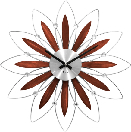 LAVVU Dřevěné stříbrné hodiny CRYSTAL Flower LCT1111