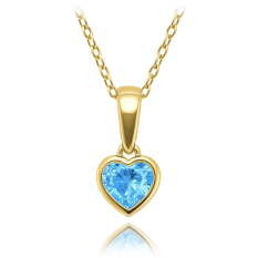 MINET Dětský zlatý náhrdelník srdíčko s modrým zirkonem JMG0237AGN38