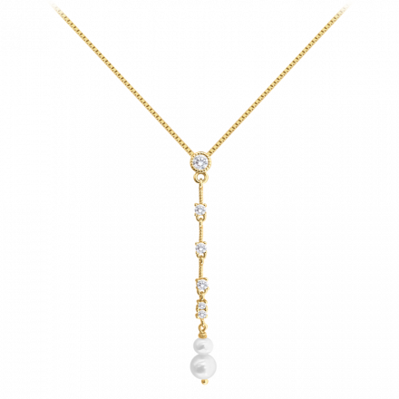 MINET Pozlacený stříbrný náhrdelník přírodní perly s bílými zirkony JMAS7042GN48