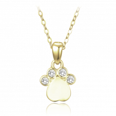 MINET Pozlacený stříbrný náhrdelník TLAPKA s bílými zirkony JMAS0219GN45