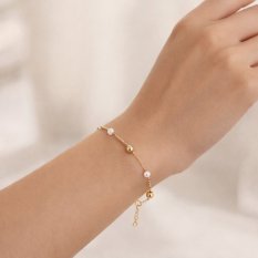 MINET Zlatý náramek s kuličkami a perlami JMG0305WGB17