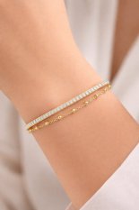 MINET Elegantní zlatý náramek s kuličkou a bílým zirkonem JMG0323WGB20