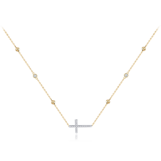 MINET Zlatý náhrdelník křížek s bílými zirkony a kuličkami JMG0085WGN45