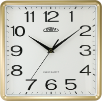 Hranaté plastové hodiny bílé/zlaté PRIM Square 20 - E01P.4053.8000