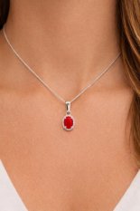 Přívěsek z bílého zlata s červeným korálem a zirkony ALVP-125