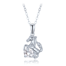 MINET Stříbrný náhrdelník kůň s bílým zirkonem JMAN0647SN45