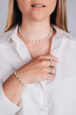 Zlatý náramek s amazonitem a říční perlou 150282