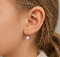 MINET Dětské náušnice s předním zapínáním srdíčka z bílého zlata se zirkony  JMG0237WSE00