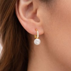 Elegantní zlaté náušnice s kultivovanou perlou a zirkony HELN-225