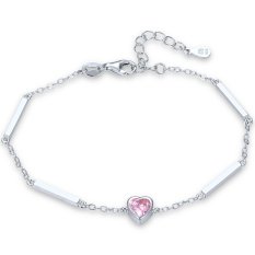 MINET Decentní stříbrný náramek srdce s růžovým zirkonem JMAS0328PB16