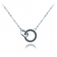 MINET Stříbrný náhrdelník KROUŽEK s černými zirkony JMAS0182NN45