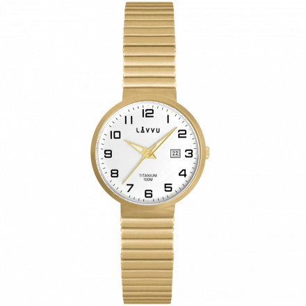 Titanové pružné hodinky s vodotěsností 100M LAVVU LUNDEN Small Gold LWL5041