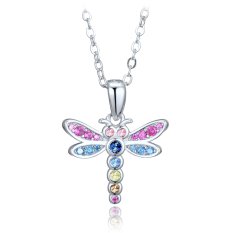 Stříbrný náhrdelník Vážka s barevnými kameny JMAD0066MN38