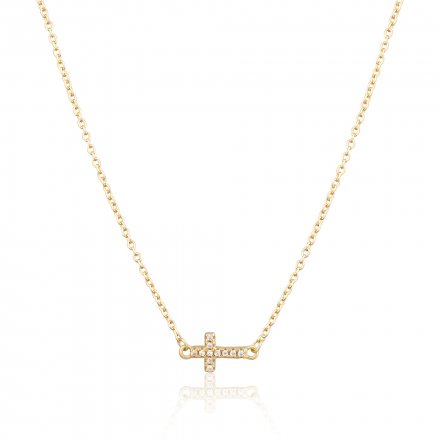 Stříbrný náhrdelník s ležatým křížkem pozlacený SVLN0442XH2GO45
