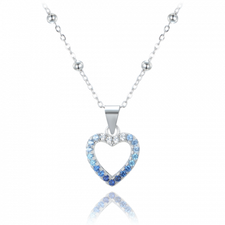 MINET Stříbrný náhrdelník srdce se zirkony v modrých odstínech JMAS0235AN45