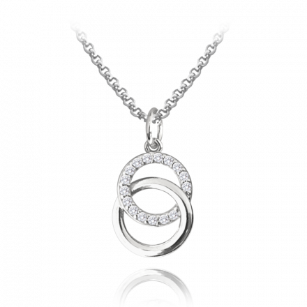 MINET Stříbrný náhrdelník KROUŽKY s bílými zirkony JMAS0192SN45
