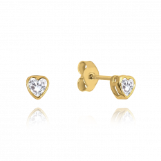 MINET Zlaté náušnice srdíčka s bílými zirkony JMG0025WGE00