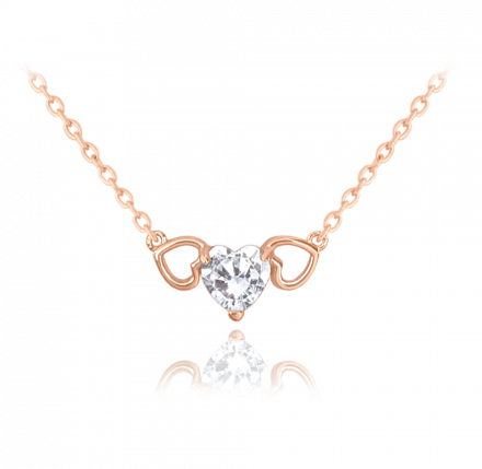 MINET Rose gold stříbrný náhrdelník LOVE s bilým srdíčkovým zirkonem JMAS0181RN45