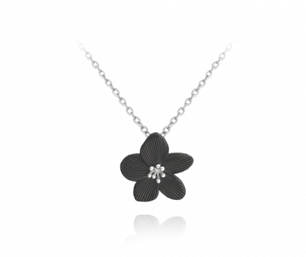 Černý rozkvetlý stříbrný náhrdelník MINET FLOWERS JMAS5038NN45
