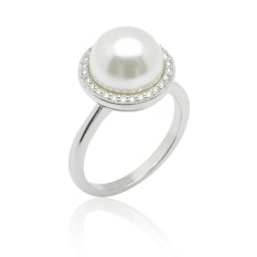 Stříbrný prsten s velkou perlou a zirkony 027119/57