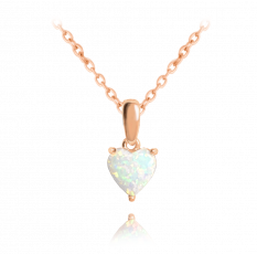 MINET Rose gold stříbrný náhrdelník SRDÍČKO s bílým opálkem JMAS0138RN45