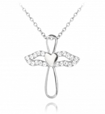 Třpytivý stříbrný náhrdelník MINET ANDĚL se stříbrným srdíčkem JMAN0034WN45