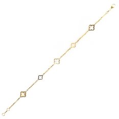 Zlatý náramek čtyřlístek s bílou perletí BA000340