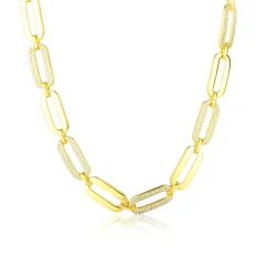 Luxusní pozlacený stříbrný náhrdelník zdobený zirkony SVLN0885SH2GO45