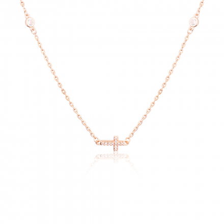 Stříbrný náhrdelník s ležatým křížkem pozlacený SVLN0017SH2RO45