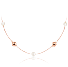 MINET Zlatý náhrdelník z růžového zlata s kuličkami a perlami JMG0305WRN48