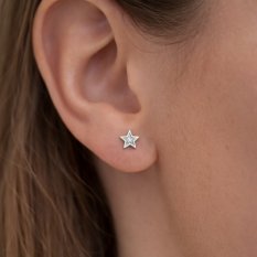 Drobné náušnice z bílého zlata HVĚZDIČKY s briliantem E028