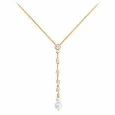 MINET Pozlacený stříbrný náhrdelník přírodní perly s bílými zirkony JMAS7042GN48