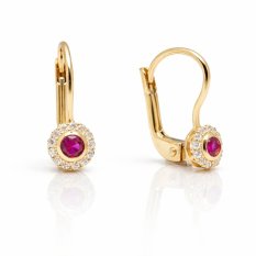 Zlaté náušnice s červeným kamenem a zirkony KLON-136Z