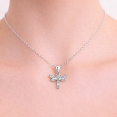 MINET Stříbrný náhrdelník vážka se zirkony JMAD0066SN38