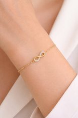 MINET Elegantní zlatý náramek nekonečno s bílými zirkony JMG0266WGB17