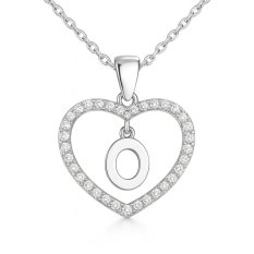 MINET Stříbrný náhrdelník písmeno v srdíčku "O" se zirkony JMAS900OSN45