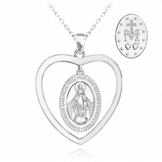 Stříbrný náhrdelník MINET Zázračná medaile | Medailka Neposkvrněného Početí v srdci JMAN0243SN45