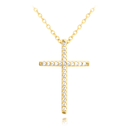 MINET Pozlacený stříbrný náhrdelník KŘÍŽEK s bílými zirkony JMAN0005GN45