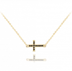 MINET Zlatý náhrdelník křížek se čenými zirkony JMG0085BGN48